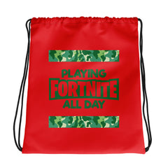 Playing Fortnite All Day Drawstring bag (Red)