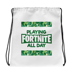 Playing Fortnite All Day Drawstring bag (White)